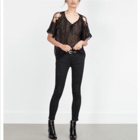 NWOT ZARA Plumetis Sheer Swiss Dot Blouse M - Picture 2 of 7